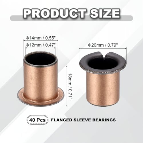 uxcell 40Pcs Flanged Sleeve Bearing, 12mm Bore x 14mm OD x 18mm Length - size: 12×14×18mm