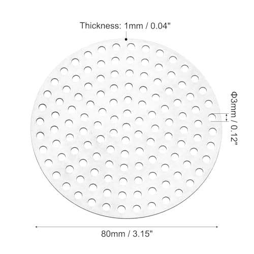 PATIKIL 3" Diameter 304 Stainless Steel Perforated Sheet, 0.12" Hole 19GA Expanded Metal Mesh Round Slices Plate Screen Decorative Meshes for Ventilation Grill Smoking, Silver Tone - size: 3inch
