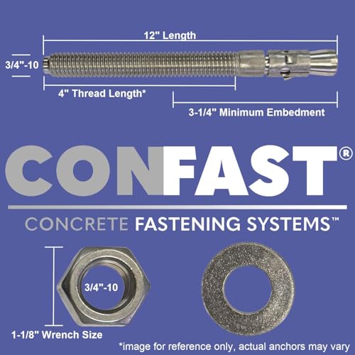 CONFAST 3/4" x 12" Stainless Steel Wedge Anchor (10 per Box) - size: 3/4" x 12"