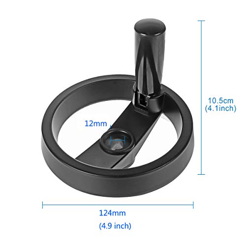 4.9 inch 2 Spoke Hand Wheel with Folding Revolving Handle Black for Milling Machine, 12mm Center Bore Diameter