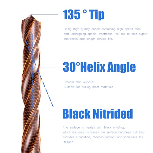 3/8inch HSS M35 Cobalt Twist Drill Bits for Metal - size: 3/8inch (5pcs)