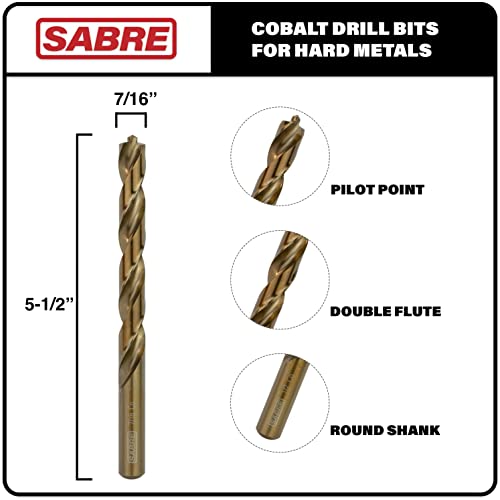 7/16 Inch Cobalt Drill Bit Set 5pcs Heavy-Duty Metal Drill Bits for Steel, Hard Metal, Cast Iron (7/16" x 5-1/2") - size: 7/16 in (5-Piece Set)