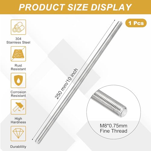 uxcell Fully Threaded Rod M8 x 0.75mm Pitch 250mm/10 inch Threaded - size: M8x0.75mmx250mm