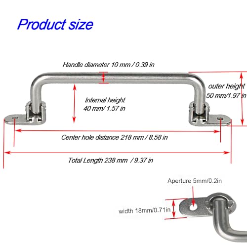 304 Stainless Steel Folding Pull Handle, 9.4" Total Length - size: Total Length 9.4 "