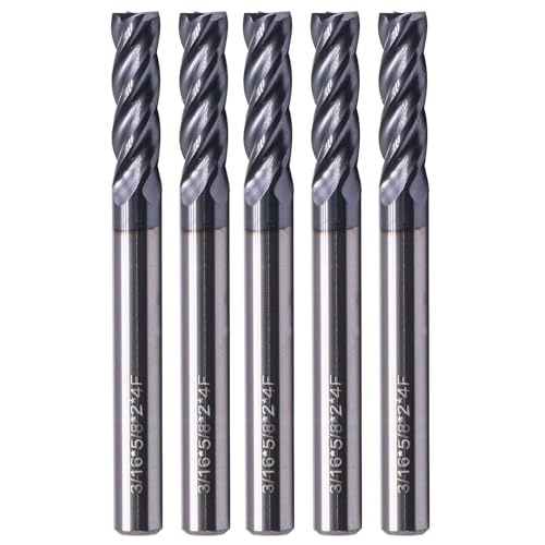 4 Flute Solid Carbide Square End Mill Set(5Pcs, 3/16"), AlTiN Coated - size: 3/16 in