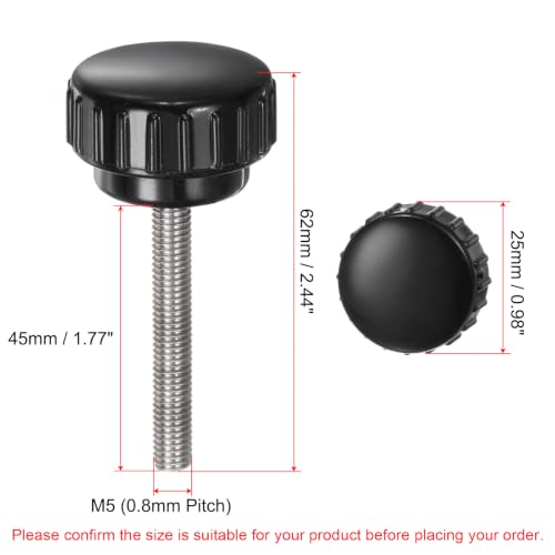 uxcell 4pcs Knurled Clamping Knobs M5 x 45mm Metric 304 Stainless Steel Male Thread Thumb Screw on Type 25mm Plastic Round Head Threaded Hand Bolt Stud Knobs Black - size: M5 x 45mm x 25mm
