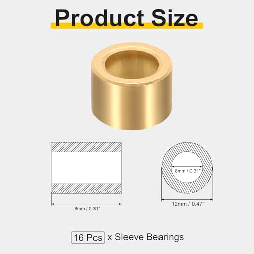uxcell 16Pcs Sleeve Bearings, 8mm Bore x 12mm OD x 8mm Length - size: 8mm Bore x 12mm OD x 8mm Length