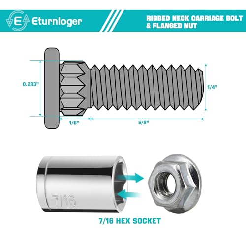 1/4" x 3/4" Zinc Plated Flat Head Carriage Bolts & Lock Nuts with Knurled Neck, 25 Sets, Track Hardware Replacement for Garage Doors, Curved Rails & Extension Ladders