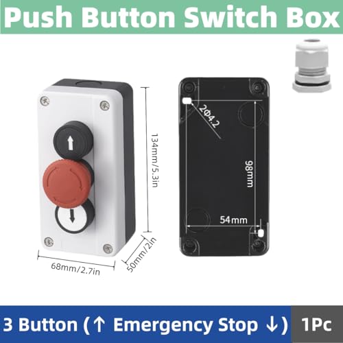 22mm Momentary Push Button Switch Station Box Emergency Stop Buttons IP65 Waterproof Control Switch for Gate Opener Self-Resetting Self-Locking Industrial Hand-Held Control Box(Three Button) - size: 3 Button ( ↑ Emergency Stop ↓ )