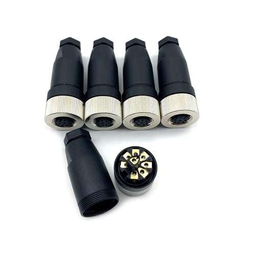 5 Pcs M12 8 Pin A Code Female Connector, IP67 Waterproof A Code Industrial Circular Connector Field Wireable Adapter Unshielded Straight Type Sensor for PG7 Cable 60V 4A - size: M12 8Pin female Straight