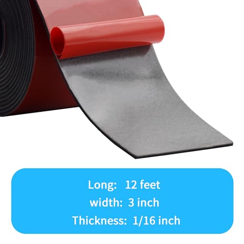DEVNOL Self-Adhesive Neoprene Rubber Strips 1/16" Thick x 3” Wide x 12' Long, Sealing, Cushioning, Weather Stripping, Gaskets, and DIY Projects, Weatherproof - color: red adhesive backing, size: 1/16" x 3" x 12'