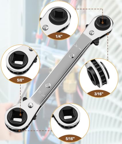 HVAC Service Wrench 2PCS, 3/16", 1/4", 5/16", 3/8" with Hex Bit Adapters