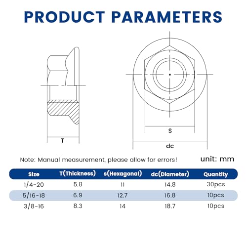 50 Pcs Serrated Flange Hex Nuts Kit, 1/4-20, 5/16-18, 3/8-16 Sizes - size: 3 Size