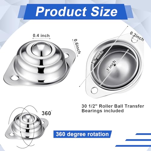 Gisafai 30 Pcs 1/2" Roller Ball Transfer Bearing 400 Lbs Load Capacity - size: 1/2"