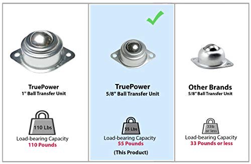 TruePower 5/8” Roller Ball Transfer Bearings, 55lb Load Capacity, Set of 6
