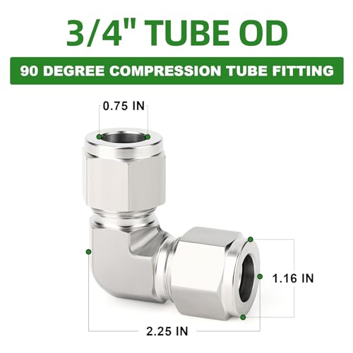 TAISHER 1PCS 316 Stainless Steel 90 Degree Compression Tube Pipe Fitting Connector, 3/4" Tube OD x 3/4" Tube OD Adapter - size: 3/4" OD