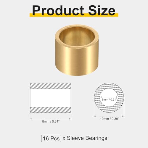 uxcell 16Pcs Sleeve Bearings, 8mm Bore x 10mm OD x 8mm Length - size: 8mm Bore x 10mm OD x 8mm Length