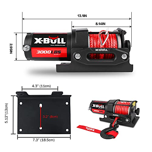 X-BULL 12V 3000LBS Electric Winch Synthetic Rope Electric Winch for Towing ATV/UTV Off Road with Mounting Bracket Wireless Remote New - size: 3000Lbs-Synthetic Rope
