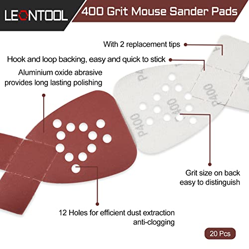 20 Pcs Mouse Detail Sander Sandpaper 600 Grit 12 Hole Mouse Sander Pads with 2 Extra Tips for Replacement Hook and Loop Sandpaper Triangle Sanding Sheets Aluminum Oxide Sanding Pads - style: 600 Grit