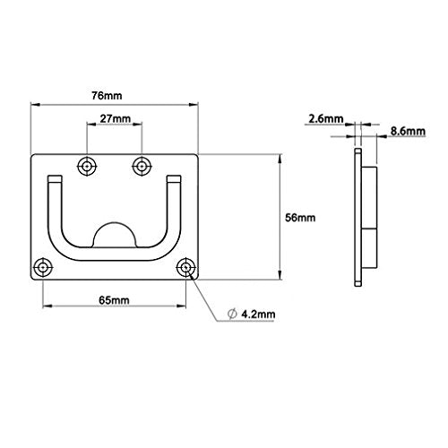 316 Stainless Steel Ring Pull Handle, Marine Flush Lifting Handle, Rectangular Grip Size 76MM*56MM
