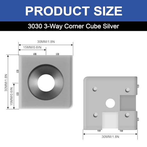 12pcs 3030 3-Way Corner Cube 3030 Extrusion Hardware Silver - color: Silver, size: 30-Corner Cube