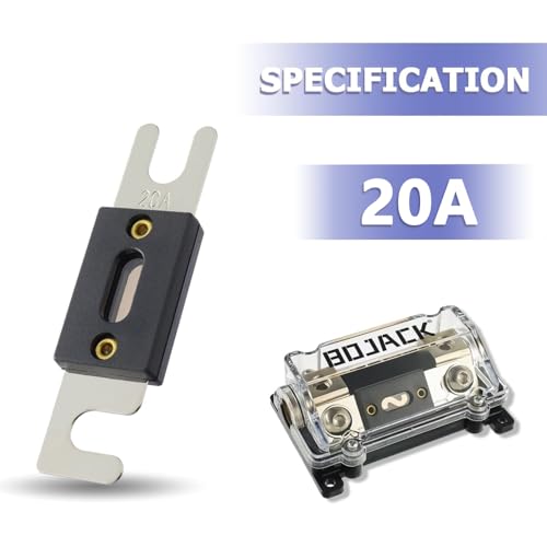 BOJACK 0/2/4 Gauge AWG in-Line ANL fuse Holder with 20 Amp No Wire Terminals Needed Inline Fuse Holder with Insulating Cover, Automotive 4, 2, 0 Gauge Fuse Block - size: 20A