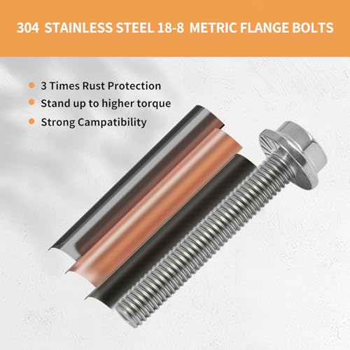 23Pcs M8-1.25 x 20mm Flanged Hex Head Bolts,External Flange Hex Drive Screws,304 Stainless Steel 18-8 Fully Threaded - size: M8x20mm