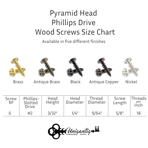 #6 x 5/8" Nickel Pyramid Head Phillips Wood Screws - Pack of 25 - Self Tapping Screws for Wood - PH658-SN - color: Nickel