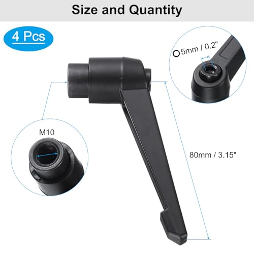 uxcell 4pcs Clamping Lever Adjustable Handles M10 Metric Female Thread Level Handle Hand Knobs Quick Release Black for Lathe Machinery - size: M10