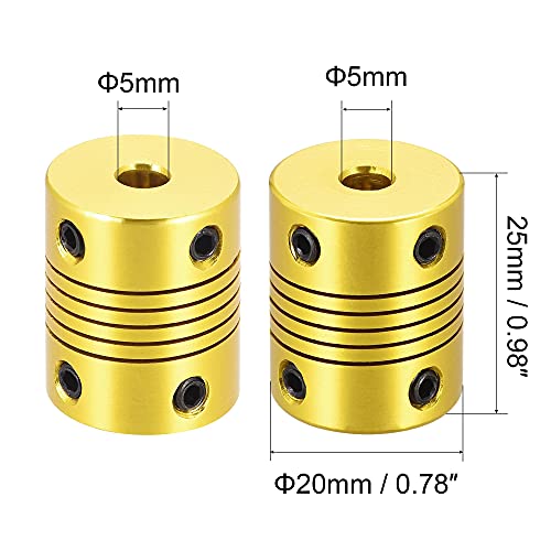 uxcell 5 Pcs 5mm to 5mm Aluminum Alloy Shaft Coupling Flexible Coupler L25xD20 Golden Tone - color: Golden Tone, size: 5mm to 5mm
