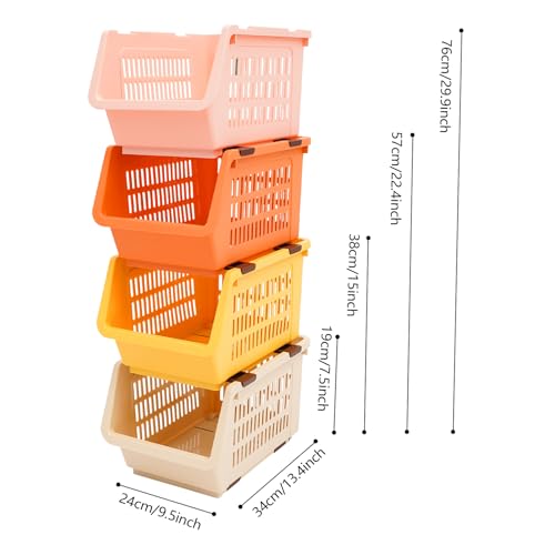 4 Pcs Open Front Stackable Storage Bins, PP Stacking Organizer Baskets with Rolling Wheels, Telescopic Buckles, Nestable, 38.58lbs Load (Ocean Mix) - color: Ocean Mix