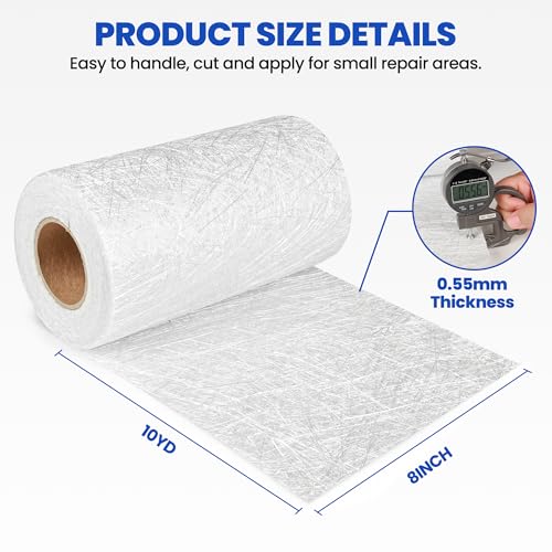 Fiberglass Mat Roll, 8 Inch x 10 Yards, 1.5 oz Chopped Strand Repair Mat - size: 8in×10yd