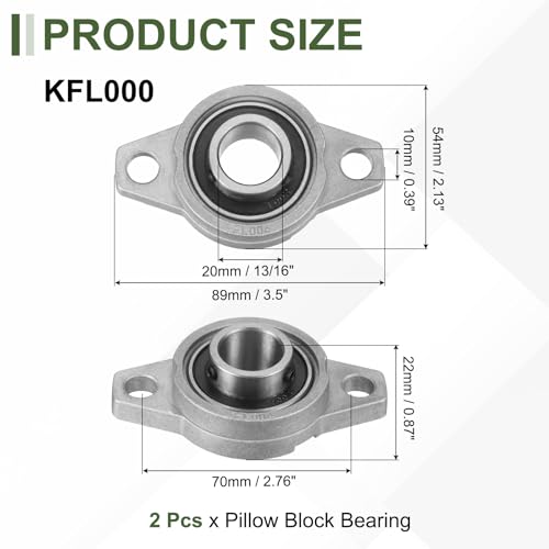 uxcell KFL004 Pillow Block Bearing 3/4" (20mm) Zinc Alloy Steel 2Pcs - size: KFL004 (3/4" Bore)
