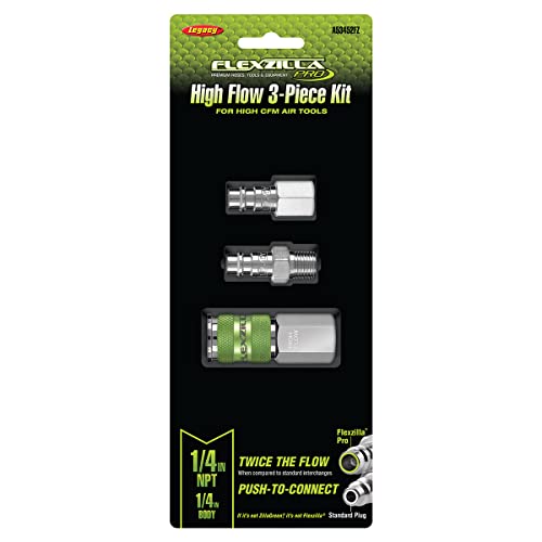 Flexzilla A53452FZ Pro High Flow Coupler and Plug Kits 3 Piece 1/4" NPT | Push to Connect System | Ideal for Spray Guns & Impact Tools | Maximum Efficiency - style: 3 Piece