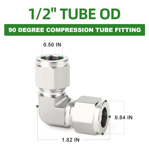 TAISHER 1PCS 316 Stainless Steel 90 Degree Compression Tube Pipe Fitting Connector, 1/2" Tube OD x 1/2" Tube OD Adapter - size: 1/2" OD