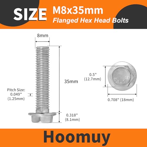 M8 x 35mm 12pcs Heavy Duty Flanged Hex Head Bolts, Flange Hexagon Head Screws, Stainless Steel 304, Metric Fully Threaded, Bright Finish - size: M8 x 35mm(12pcs)