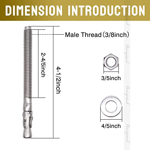 Concrete Anchors 3/8, Wedge Anchors for Concrete&Anchor Bolts - size: 3/8" x 4-1/2"
