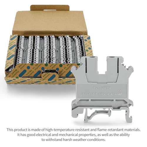 100pcs UK-5N Din Rail Terminal Blocks Wire Ground Application for 800V 24-10AWG 4mm Electrical Distribution Box Connector Screw Solar Power System Project PLC Industrial Control Automation DIY CNC RV - color: 100psc NewGray