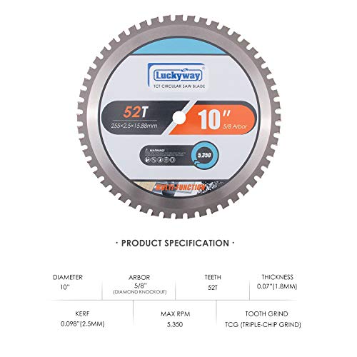 Luckyway 10 Inch Miter Saw Blade 52T with 5/8 Inch Arbor General Purpose Carbide Saw Blade for Cutting Wood, Aluminum and Non-Ferrous Metals - size: 10" / 52T, style: 10 Inch