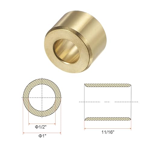 HARFINGTON 2pcs Sleeve Bearings 1/2" Bore 1" OD 11/16" Length Wrapped Oilless Bushing Brass Alloy for Transmission Conveyor Systems - size: 1/2" x 1" x 11/16"
