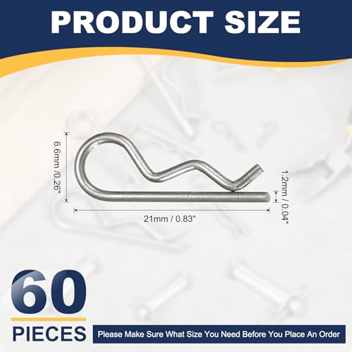 60pcs Cotter Pins M1.2x21mm Heavy Duty R Clips Hitch Pin Clip - size: M1.2 x 21mm