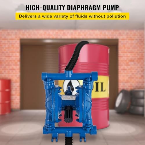 VEVOR Air-Operated Double Diaphragm Pump, 1/2 in Inlet & Outlet, Cast Iron Body, 3 GPM & Max 90 PSI, Nitrile Diaphragm Pneumatic Transfer Pump for Petroleum, Diesel, Oil & Low Viscosity Fluids - size: 3.0GPM