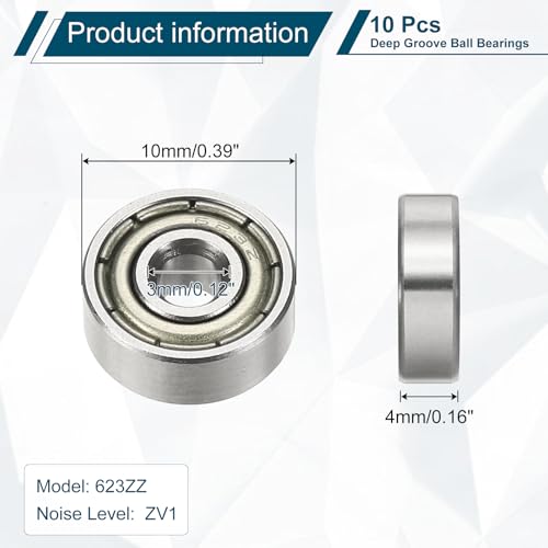uxcell 10Pcs 623ZZ Deep Groove Ball Bearings, 3x10x4mm Chrome Steel - size: 623ZZ (3x10x4mm)