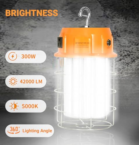 LED Temporary Work Light 300W,Portable Hanging Work Construction Light - color: Orange-300W