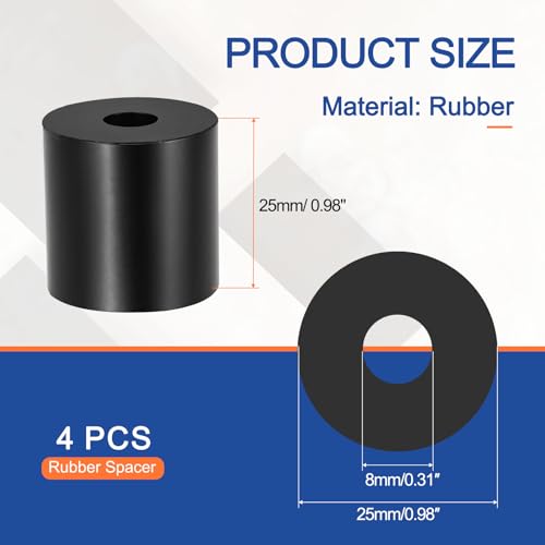 Multi Purpose Rubber Spacer, 8mm ID x 25 OD x 25mm T Neoprene Round Anti-Vibration Isolation Pads Bushings Spacer Washer Fit for HVAC Bolts Car Accessories (4 Pcs) - size: 8mm ID x 25 OD x 25mm T