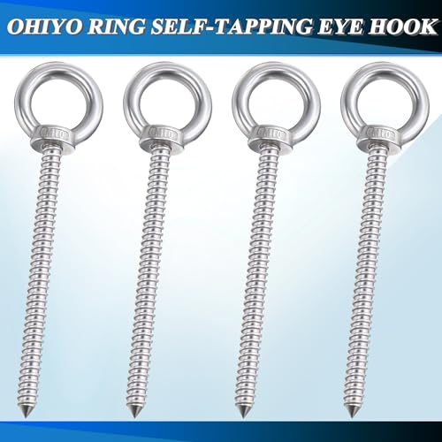 OHIYO 6.3 Inch Heavy Duty Eye Hooks M10 Self Tapping Eyelet Screw Load Capacity 850LBS Heavy Duty Screw in Eye Hooks for Hammock Stand, Swing Chair, Yoga, Heavy Indoor & Outdoor Uses (4Pack- M10) - color: Silver - Eye Hook