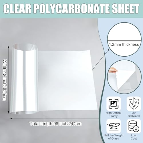 Beeveer 1 Pcs Clear Polycarbonate Sheet 12 x 96 Inch Plastic Panel Roll - size: 12 x 96 inches