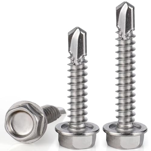 VGBUY 120pcs Self Drilling Screws for Metal,#8 x 1 1/2 Inch 410 Stainless Steel Self Tapping Sheet Metal Screws,Self Tapping Screws for Metal,Hex Washer Head - color: Silver Hex Washer Head, size: #8 x 1-1/2 inch