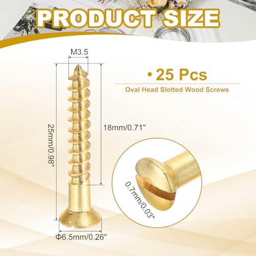 PATIKIL M3.5 x 25mm Slotted Wood Screw, 25 Pack Solid Brass Oval Head - size: M3.5x25mm