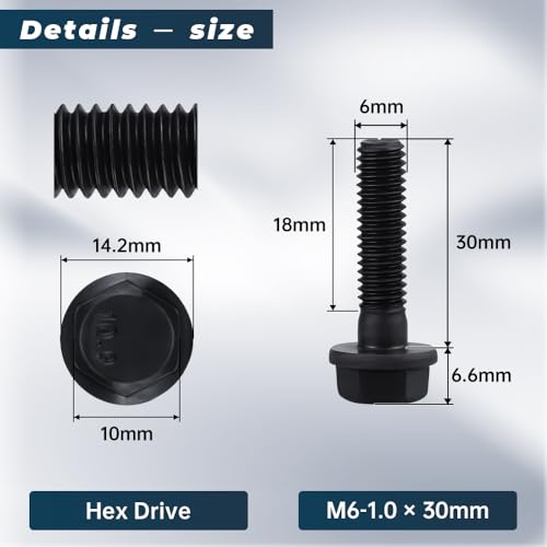 15 Sets M6-1.0 x 30mm Flange Hex Bolt with Flange Nuts and Flat & Lock Washers Assortment Set, 10.9 Grade Alloy Steel, Serrated, for Automotive Repair & Machinery Projects, Glvaner - size: M6-1.0 x 30mm